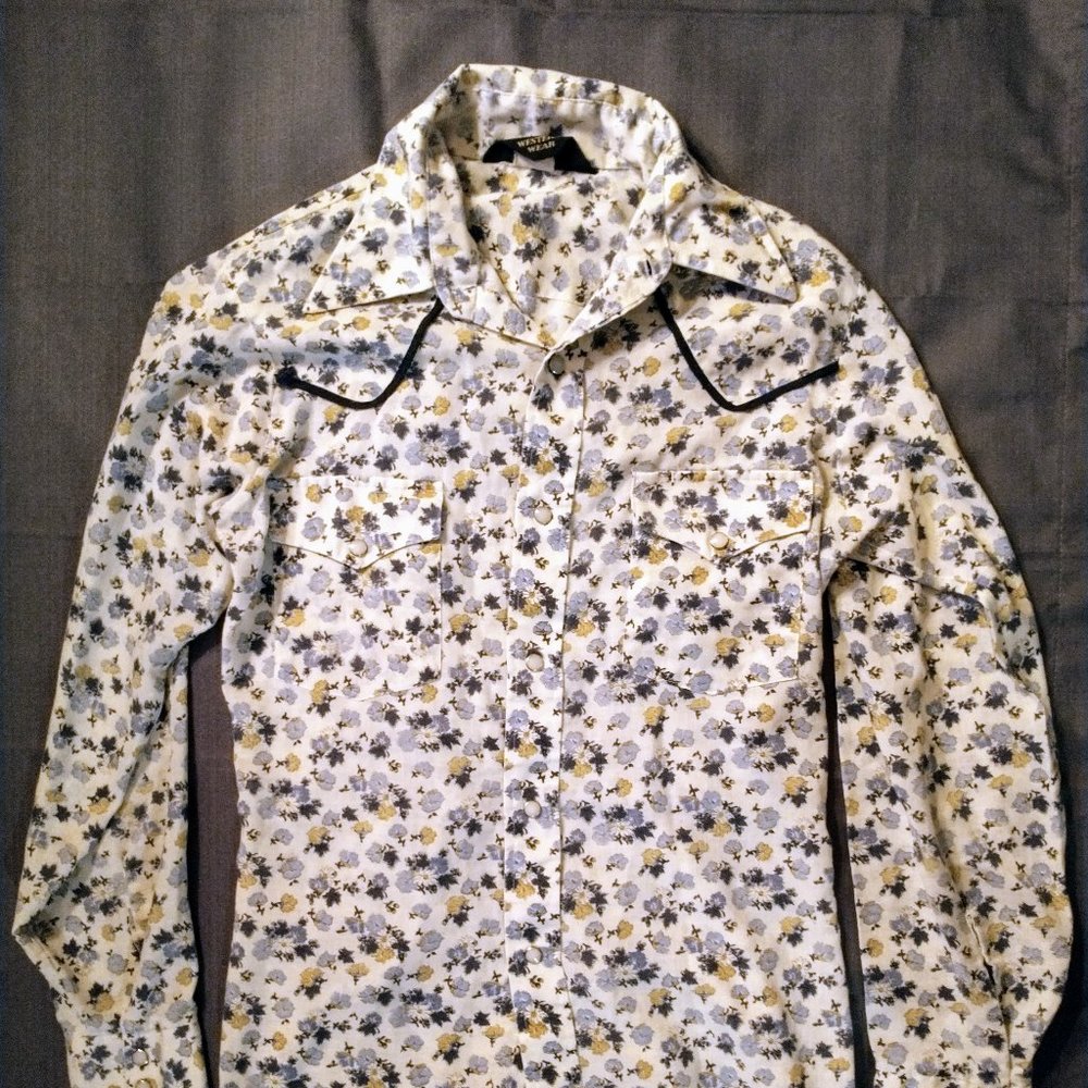 Vintage Sears Western Wear Shirt, Floral, Size Small, Pearl Buttons